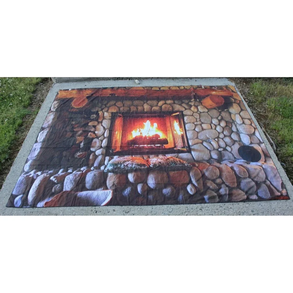 Christmas Fireplace Backdrop ~6x8' Photography Rocks Cozy Winter Holiday Pillows